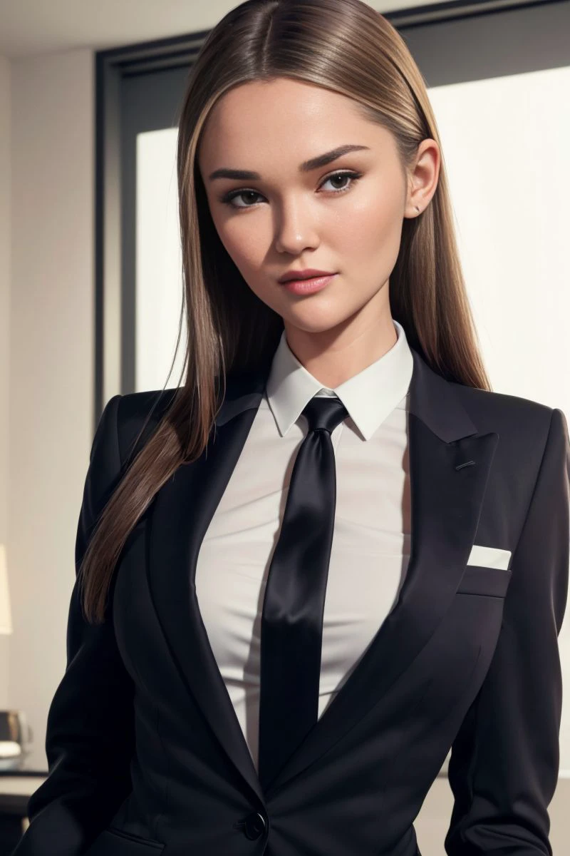 a photo of a gorgeous S014_SonyaBlaze, in a (office:1.2), wearing a (suit:1.2) and (tie:1.2), (8k, RAW photo, best quality, ultra high res, photorealistic, masterpiece, ultra-detailed), Unreal Engine