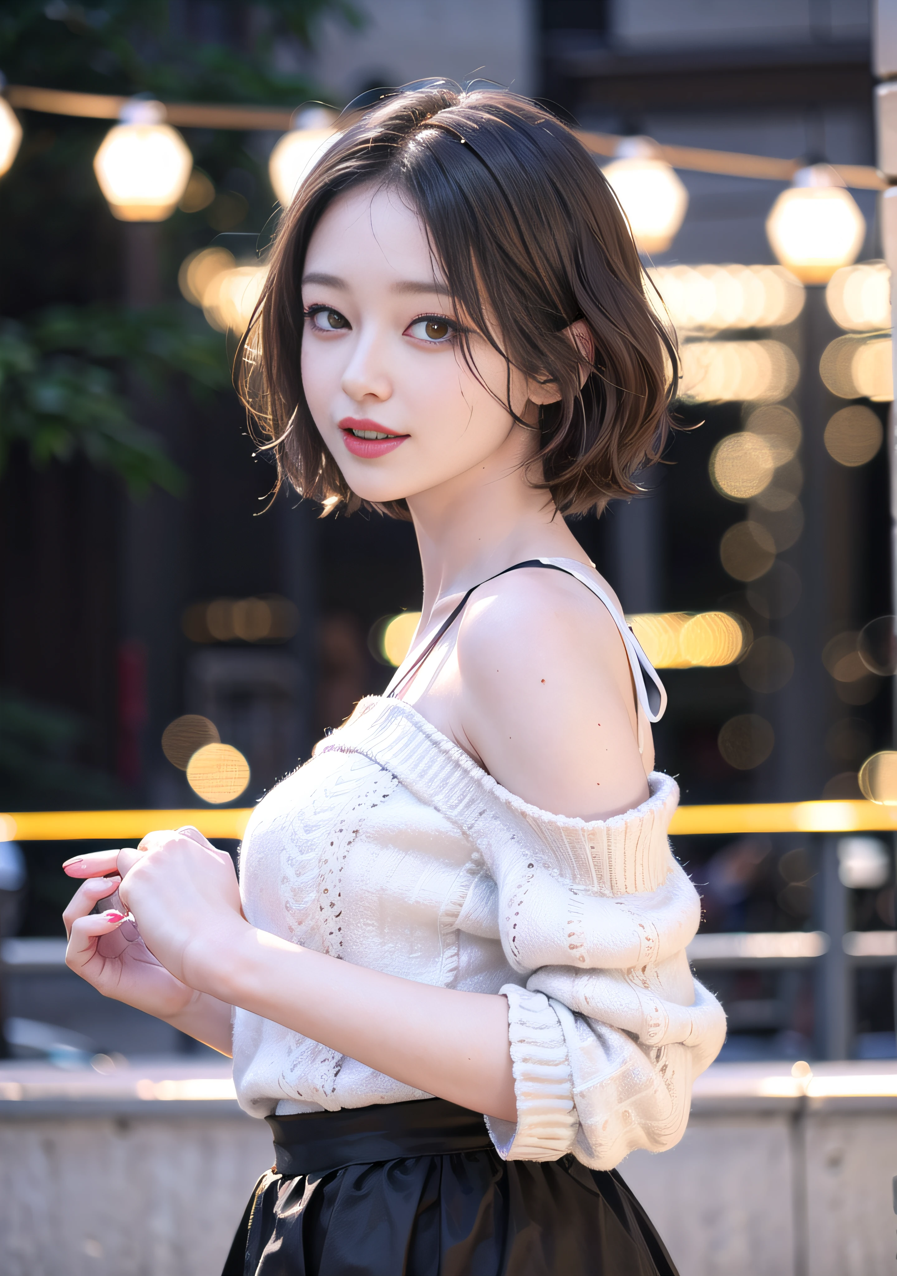 (8k photo, best quality, masterpiece:1.2),(realistic, photo-realistic:1.37) (skin blemish:1.2), (skindentation), black eye, 1woman, 25yo, (((woman))), solo, realistic, best quality, photorealistic, masterpiece, 8k, high res, solo, extremely detailed face, (professional lighting, bokeh), (light particles, lens flare, glowing particles:0.6), (dynamic pose:1.2), soft lighting, top angle view, fashionable and trendy atmosphere, japan, street, city, tokyo, harbour, ((daytime)), sky, ((looking at the viewer:1)), (looking at the camera),(portrait:0.6), cowboy shot, gorgeous, standing, keep original facial proportion, wide shoulder, full body, (small breast), (short hair), brown hair, floating hair, lips, lipstick, seductive smile, floating hair, smile, open_mouth, teeth, (sleeves less white blouse), (jumper skirt), eyelashes, mole, (mole under eye:1), <lora:jiyeon_V30:0.51> <lora:yorBriarRealistic_v10:0.31>