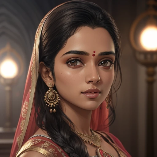 Btflindngds, a sexy Indian girl, brown eyes, bindi, full-body shot, photorealistic painting by artgerm and greg rutkowski, realistic, portrait, (samikshavad:0.3), (cinematic:0.4) lighting <lora:Copy of Btflindngds-06:0.6>