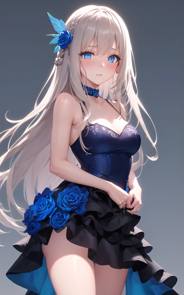 1girl, solo,masterpiece, (8k, best quality, masterpiece:1.2),highly detailed,ultra-detailed,masterclass,best quality,illustration,hair_between_eyes, braid,perfect lighting,medium breasts,hair ornament,Flaxen long hair(delicate eyes),(blue eyes),(detailed facial features),full body, long_hair, blush,cowboy shot, feathers hair ornament, ,(dark blue wedding dress:1.2) <lora:lexington3-000004:0.8>
