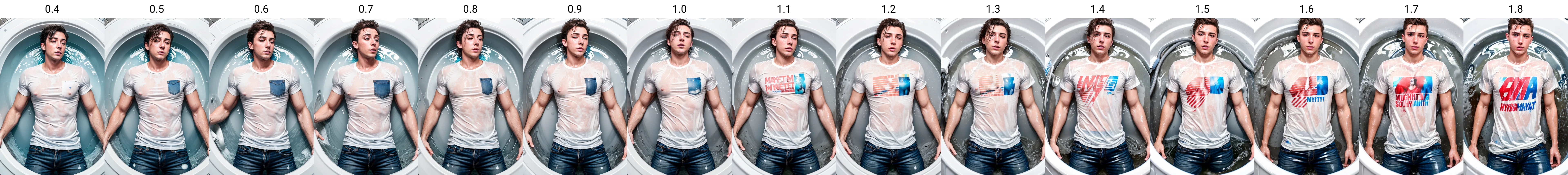 SoakingWetClothes, handsome thin man laying partially submerged in washing machine, wearing denim jeans, (plain white t-shirt:1.4),magnificent, maximum details, extremely hyper aesthetic, cinematography, intricately detailed,