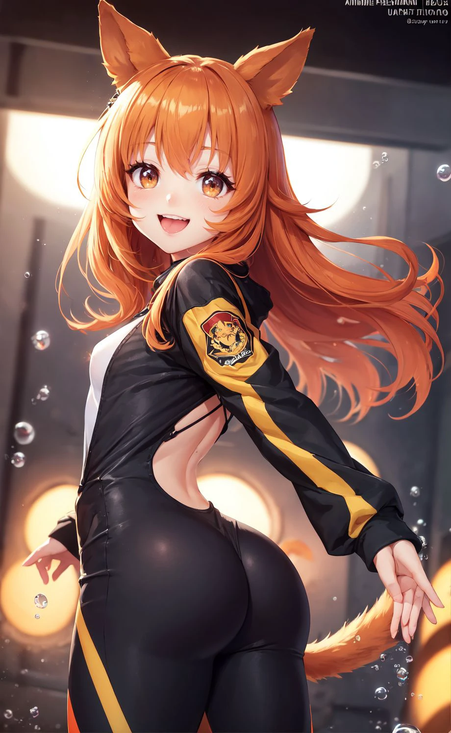 {{{tight jumpsuit}}} mayano top gun (umamusume) ,animal ears ,breasts ,{orange hair} ,small breasts ,tail, ,petit,:d,smile, ,bubble_butt, from_below, depth, (Highest Quality, Amazing Details:1.25), cinematic lighting, unique, whole body in picture
<lyco:envybetterhandsLocon_beta2:1.0>