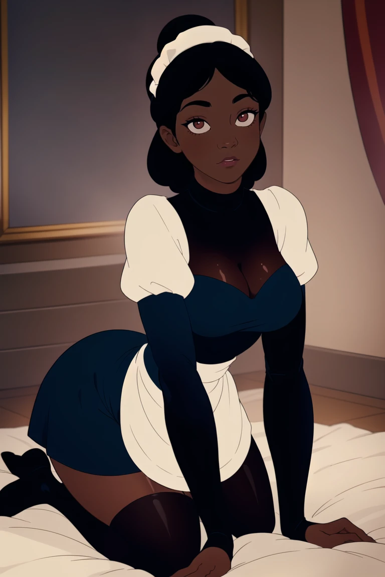 girl,(prettify:1.2) ,maid,cleaning,dark_skin,living_room,(all fours:1.3),rag,spill,stain,tight_clothes,revealing_clothes,stockings ,(masterpiece,detailed,highres:1.4)