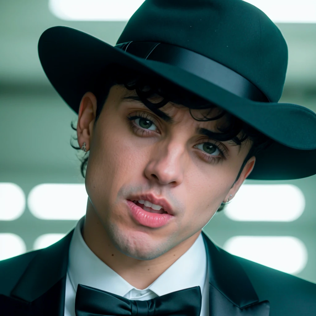RAW face closeup portrait of christiancastiblanco person wearing a tuxedo, professional photography, in blade runner, high resolution, 4k, 50mm, vaporwave, photo by Brooke Shaden, close portrait, <lora:christiancastiblanco_6220:1>