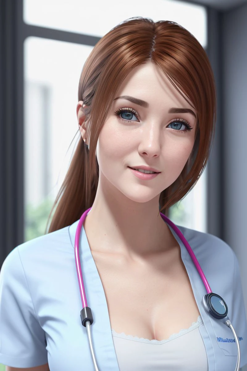 a detailed photo of a cute woman, S016_SybilA as a nurse, in a hospital, full dynamic color, (8k, RAW photo, best quality, ultra high res, photorealistic, masterpiece, ultra-detailed, Unreal Engine)