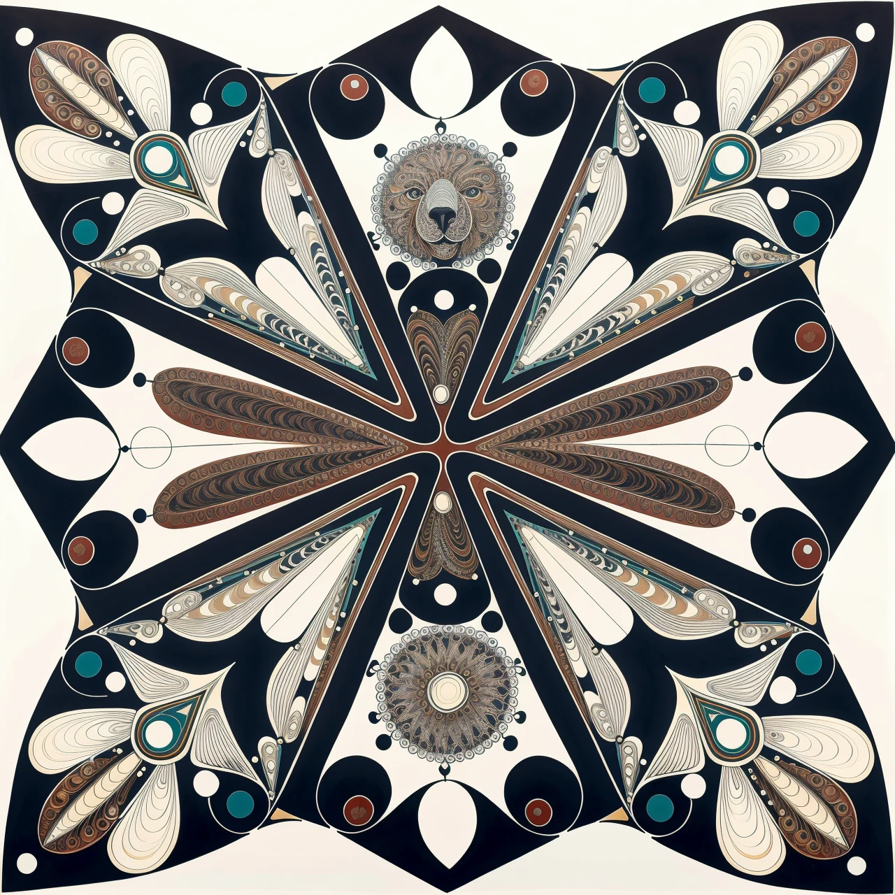 <lora:bohoai_v10:0.5> bohoai Bear, intricate black filigree AND marbledmix19 cloisonn panel, very detailed