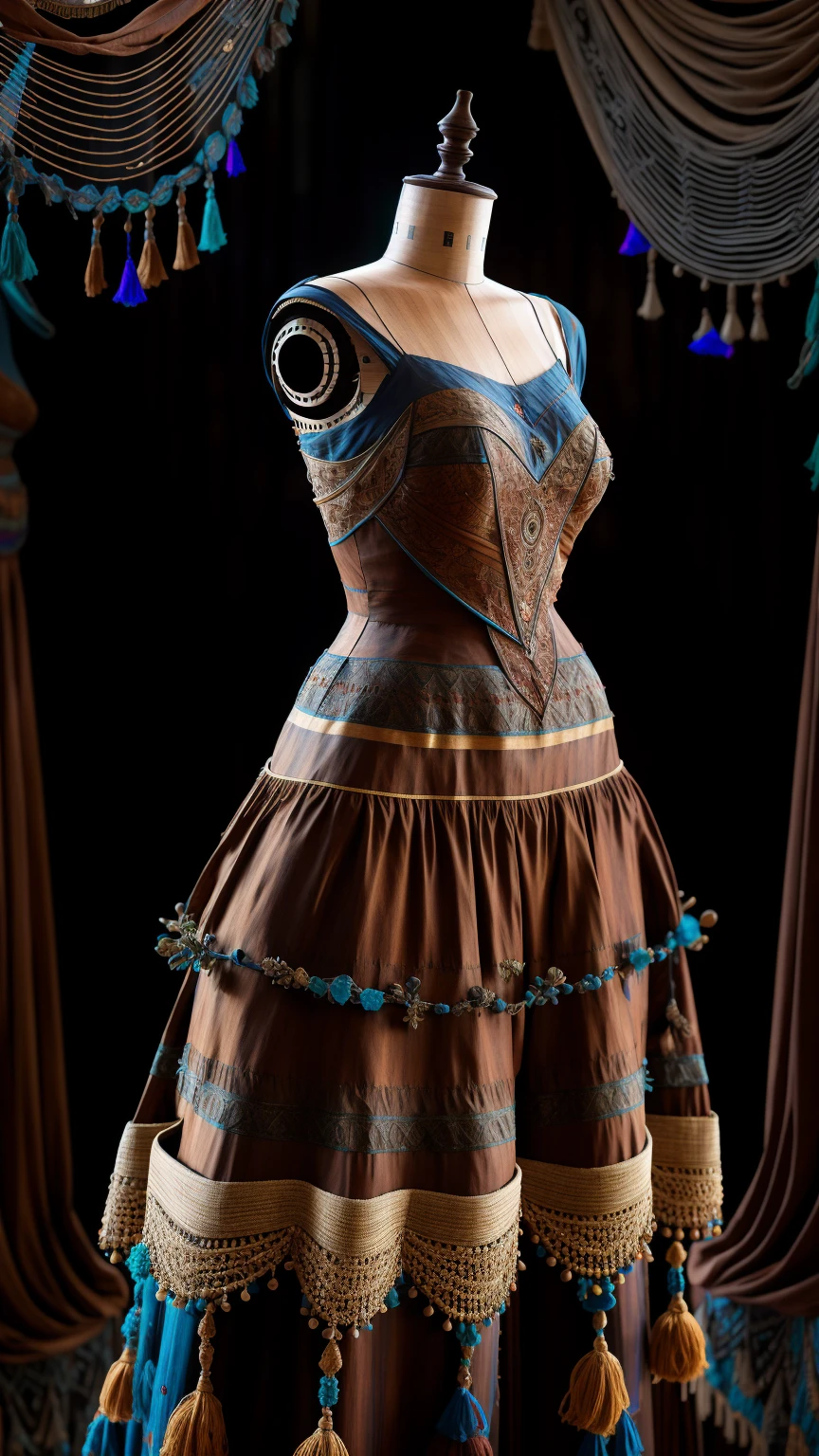 full body shot of a wooden mannequin wearing a <lora:bohoai_v10:0.5> bohoAI ballgown, very detailed, intricate, HDR, HDRI, <lora:to8_ContrastFix_sd15:0.5>