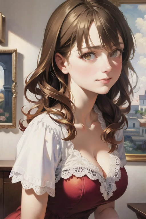 <lora:Victorian Anime Art:0.8>, (masterpiece, best quality:2.0), ((hyper detailed face, hyper detailed, realistic, realistic face, realistic eyes, realistic nose, photorealistic, traditional media, hyper detailed pupils, best lighting, best shadows)), 1girl, ((small breasts, black hair, golden eyes, long hair, full body)), girl sitting in an art studio, smiling, blushing, Japanese, black shoes, red dress, stockings, desk, paintbrushes, easel, canvas, pencils on desk, (art by Monet)