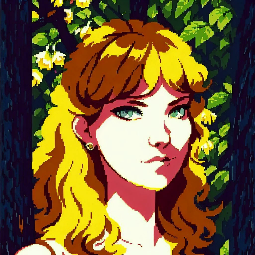 <lora:pixelart:1> Breathtaking baroque blonde goddess of the forest, nude female, perfect symmetrical face, flowers, intricate, highly detailed, digital painting, acanthus scroll, artstation, concept art, sharp focus, illustration, dramatic lighting, realistic 4k, greg rutkowski, alphonse mucha, artgerm, Akihiko yoshida, sakimichan, krenz cushart