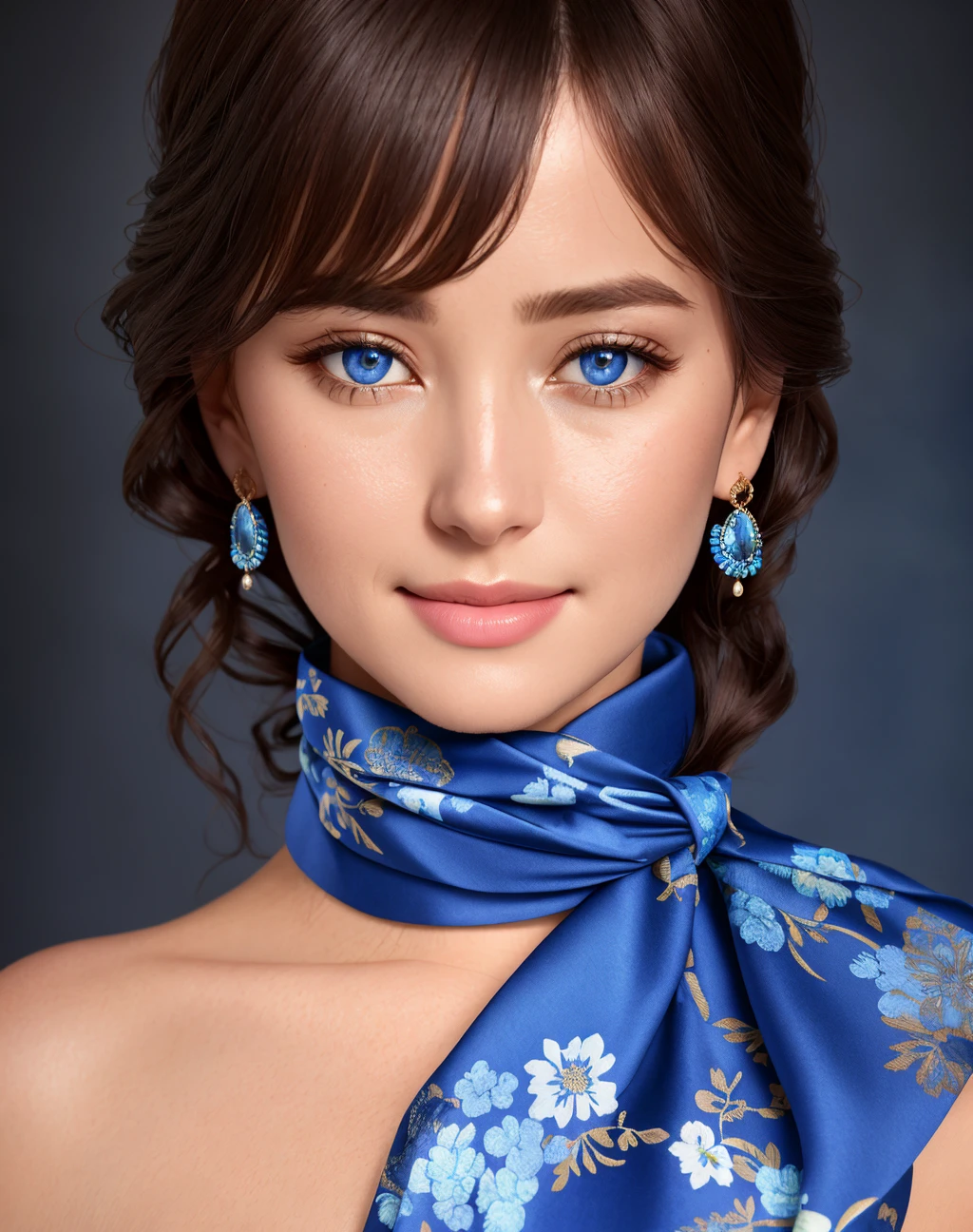 Masterpiece, absurdres,award winning photo, extremely detailed, amazing, fine detail, extremely detailed eyes and face, by lee jeffries nikon d850 film stock photograph 4 kodak portra 400 camera f1.6 lens rich colors hyper realistic lifelike texture dramatic lighting unrealengine trending on artstation cinestill 800 tungsten, smiling, excited, <lora:Summer_Dresses1.1:0.8>, posh_dress, a woman in a blue and white dress with a blue scarf , wearing posh_dress, floral print