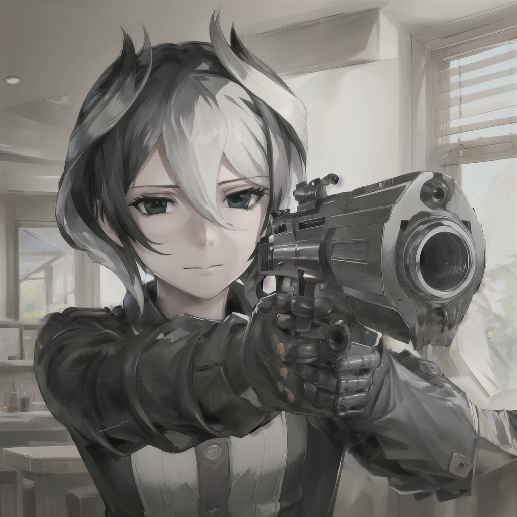 Masterpiece, best quality, <lora:pointinggun-10:.5>, gunatyou, <lora:ozenMadeInAbyss_v11:1>, ozentmp, aiming at viewer, closed mouth,