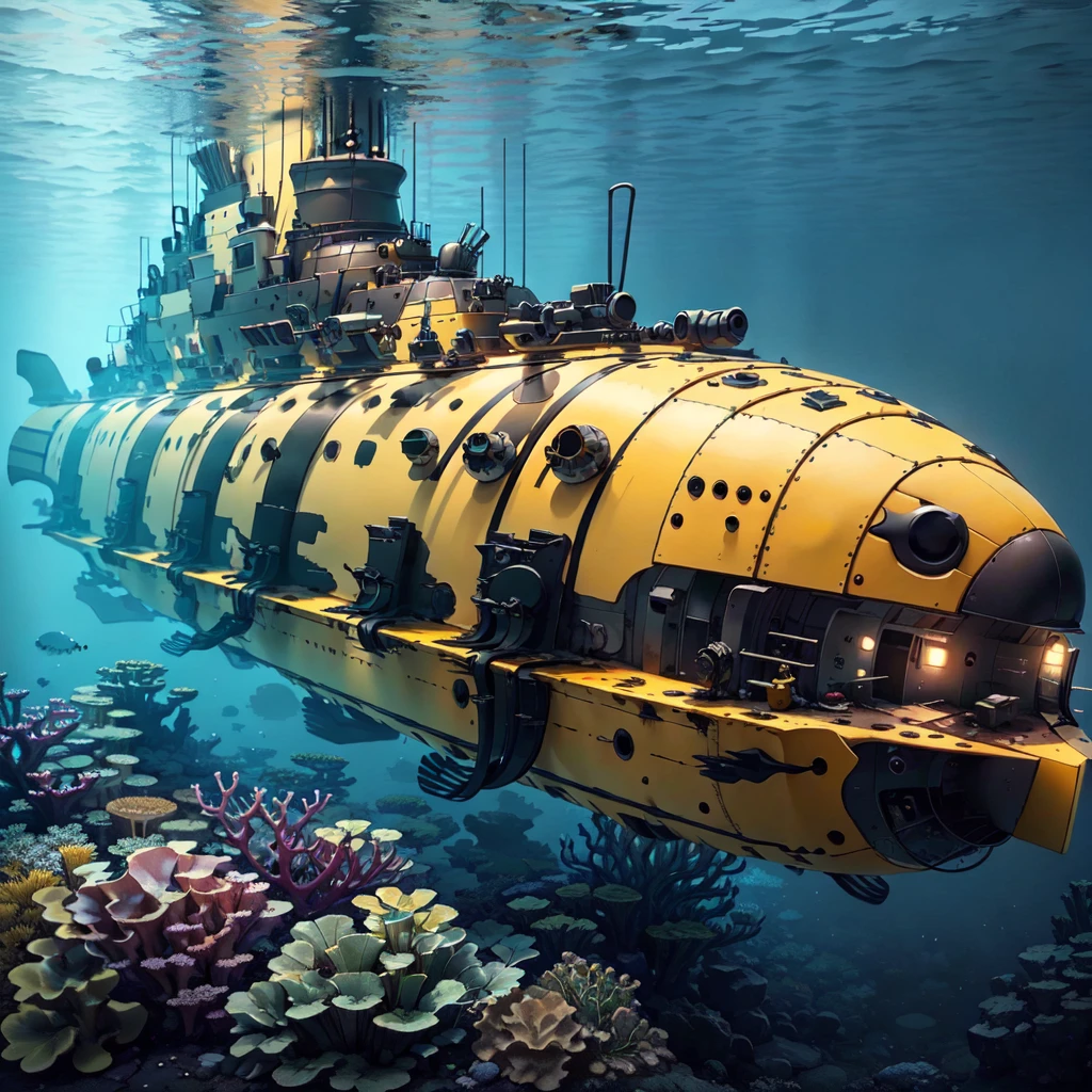 <lora:ConstructionyardAI:.91>, ConstructionyardAI submarine, underwater