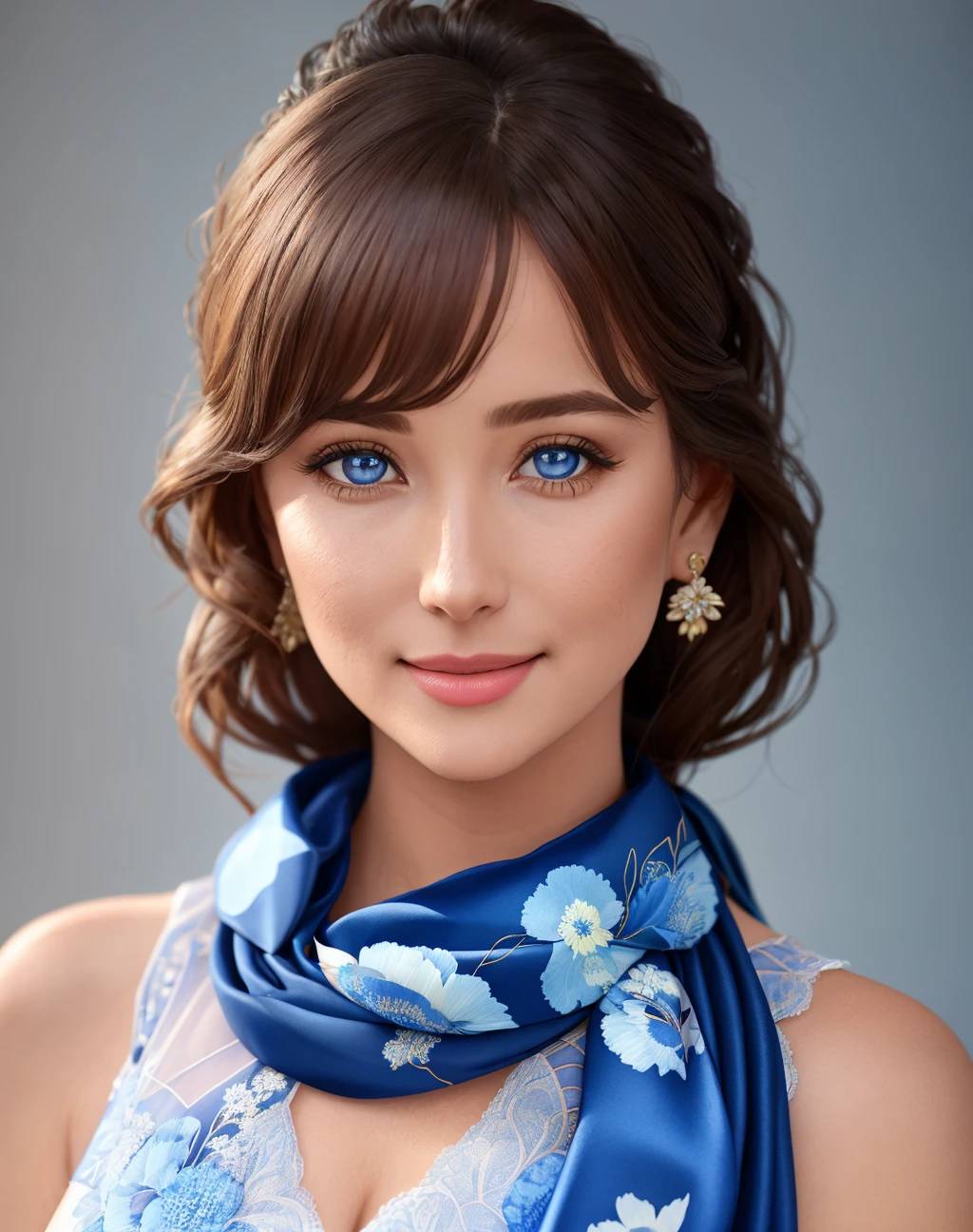 Masterpiece, absurdres,award winning photo, extremely detailed, amazing, fine detail, extremely detailed eyes and face, by lee jeffries nikon d850 film stock photograph 4 kodak portra 400 camera f1.6 lens rich colors hyper realistic lifelike texture dramatic lighting unrealengine trending on artstation cinestill 800 tungsten, smiling, excited,  <lora:Summer_Dresses1.1:0.8>, posh_dress, a woman in a blue and white dress with a blue scarf , wearing posh_dress, flowered print