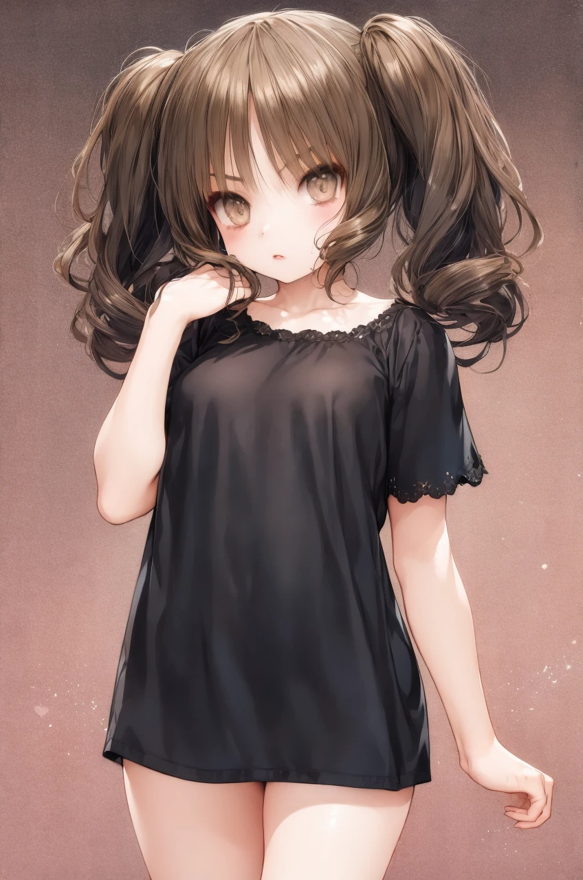 1girl, brown hair, twintails, tunic, <lora:CuteGothicFashion:1>
