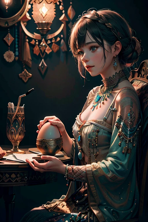 masterpiece, best quality, colorful,soft lighting,extremely detailed CG unity 8k wallpaper,
close up, <lora:BohoAI:0.8> bohoai, Enameled Musical egg,
simple background,