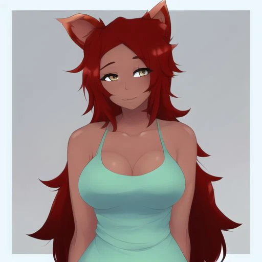 (masterpiece, best quality:1.3), zoologist, 1girl, brown skin, green shirt, fox girl, (anime style:1.2)  <lora:zoologistlora4-09:1>