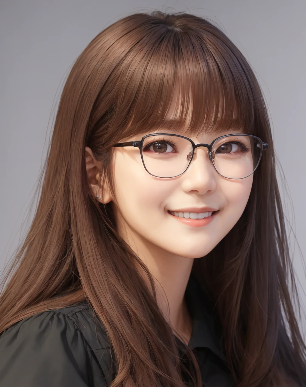 Masterpiece, absurdres, fine detail, HDR, highly detailed face and eyes, photorealistic, smiling, <lora:ctd:0.7>,beautiful ctd_woman, a woman with dark hair and glasses, perfect ctd_body, perfect ctd_face