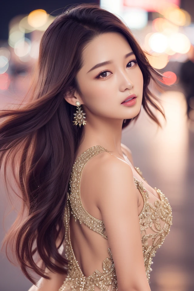 (dress:1.5), depth of field, night cityscape, (1girl:1.6), long hair, ulzzang-6500v1.1, (original: 1.2), (realistic: 1.3) , beautiful girl with beautiful details, extremely detailed eyes and face, eyes with beautiful details, absurd, incredibly absurd, huge file size, ultra detail, high resolution, ultra detailed, best quality, masterpiece, illustration, ultra detailed and beautiful, ultra detailed, CG, unity, 8k wallpaper, amazing, fine Detail, masterpiece, top quality, official art, extremely detailed CG unity 8k wallpaper, cinematic lighting, (perfect shiny skin:0.6), slim and smooth lines, (floating), (small breasts:1), earrings , <lora:Liqin_v1:0.7>