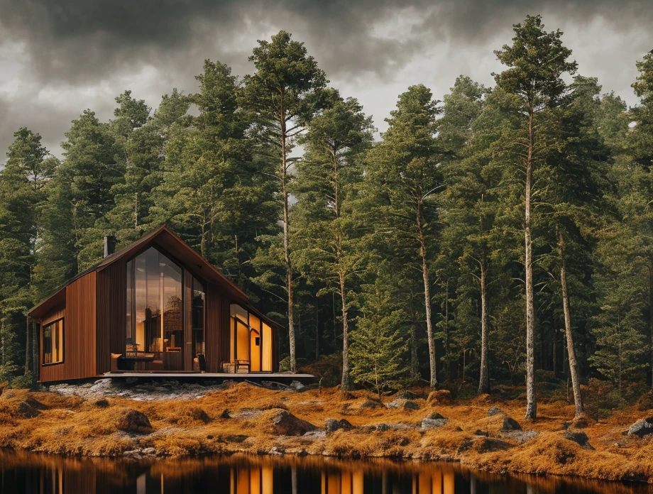 <lora:detailia_yiu_v20:0.5>, nature, epic building in the center, warm, glow at night, raw, hdr, (tiny little glsass house in the forest, reflections, raytracing:1.3), cinematic, slate grey, dramatic light, architecture