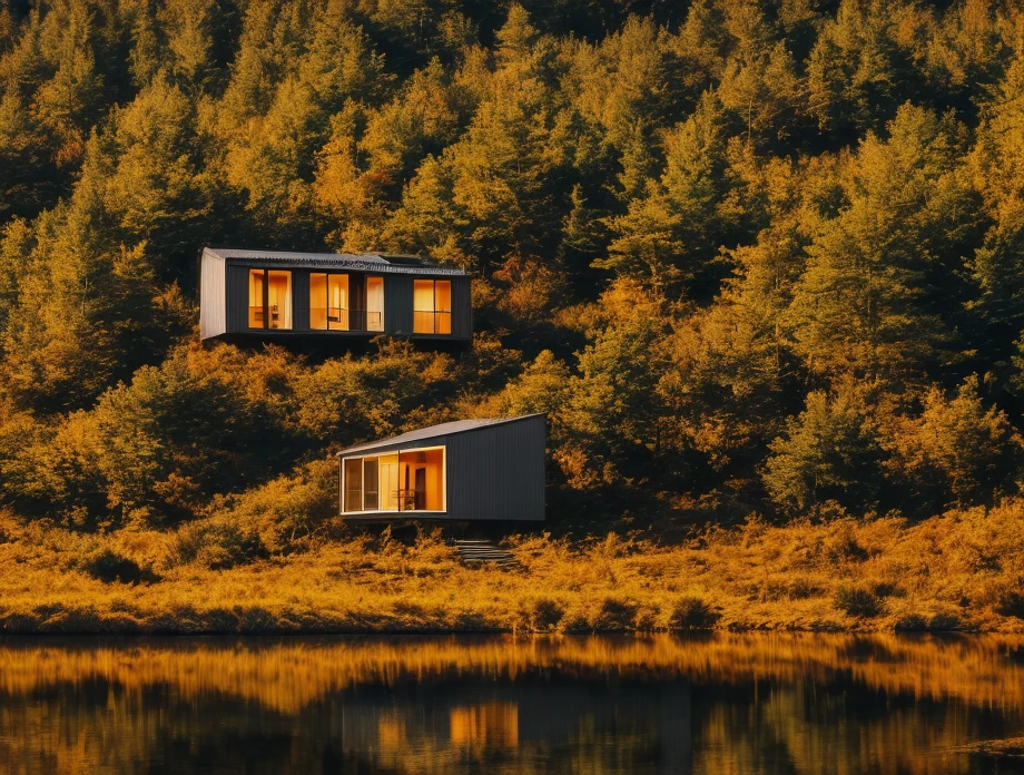 <lora:detailia_yiu_v20:0.5>, nature, epic building in the center, warm, glow at night, raw, hdr, (little glsass house in the forest, reflections, raytracing:1.3), cinematic, slate grey, dramatic light, architecture