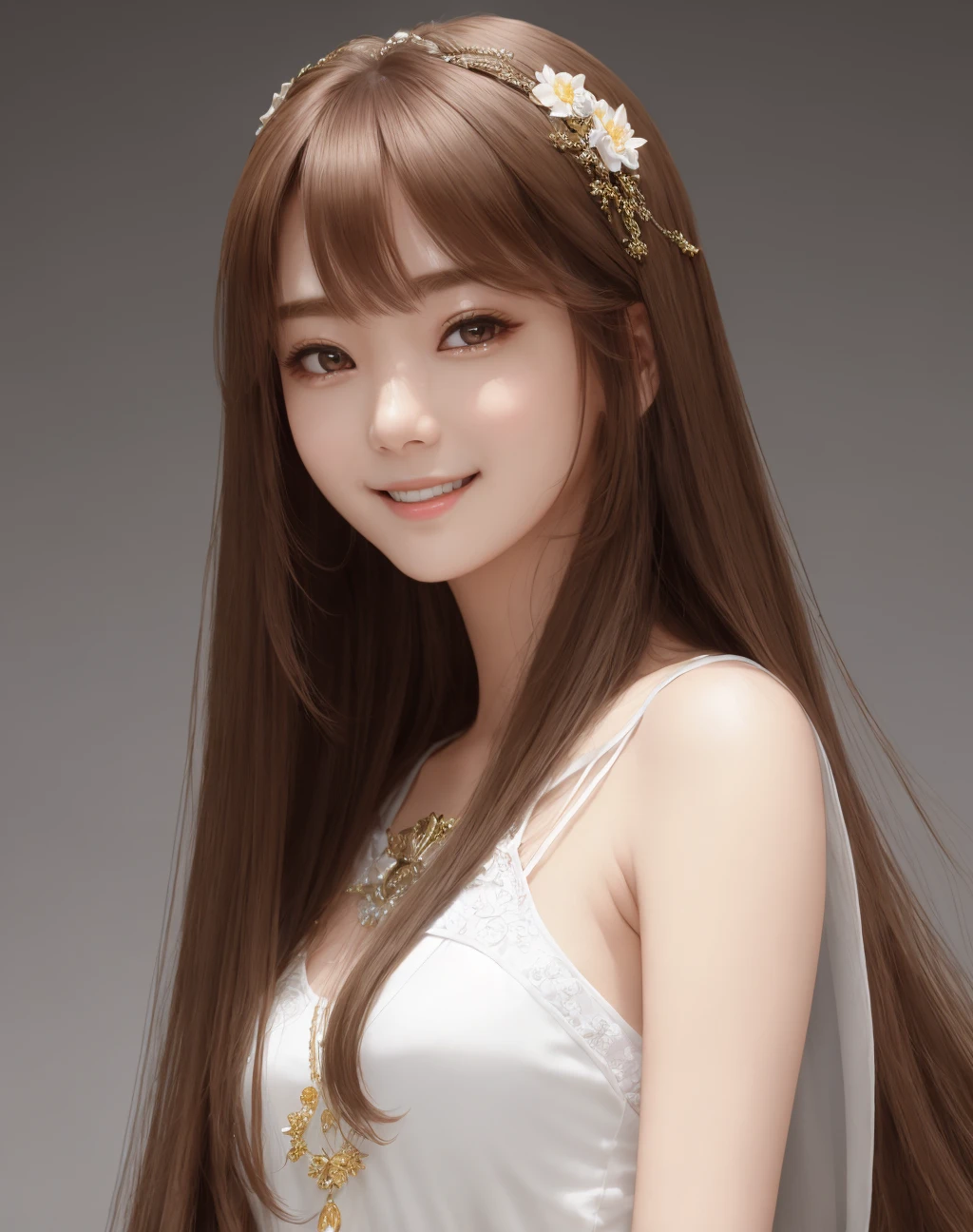 Masterpiece, absurdres, fine detail, HDR, highly detailed face and eyes, photorealistic, smiling, <lora:ctd:0.7>,beautiful ctd_woman, a woman with long hair and a white top , perfect ctd_body, perfect ctd_face