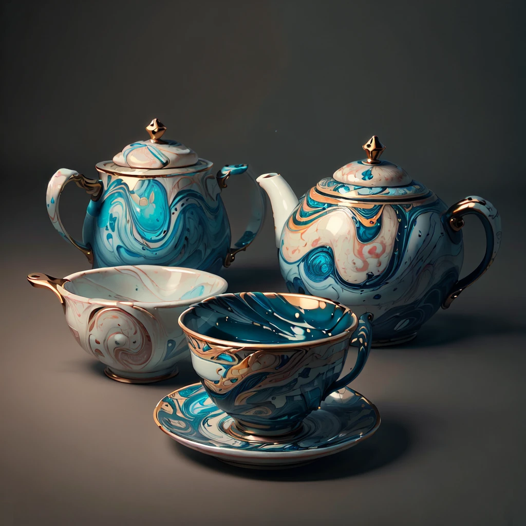 <lora:MarblingAI:1>, MarblingAI porcelain set