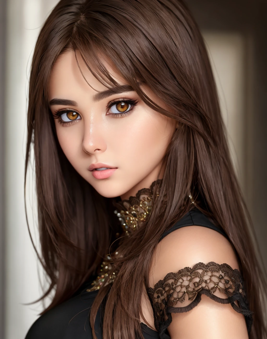 Masterpiece, absurdres, fine detail, HDR, highly detailed face and eyes, photorealistic,excited, <lora:m3d:0.85>, beautiful m3d_woman, a woman with brown hair and a black top , perfect m3d_body, perfact m3d_face