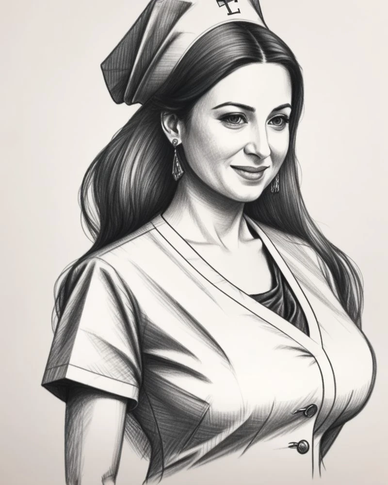 <lora:Pencil_Sketch_by_vizsumit:0.5> a pencil sketch of a woman, doctor, nurse dress