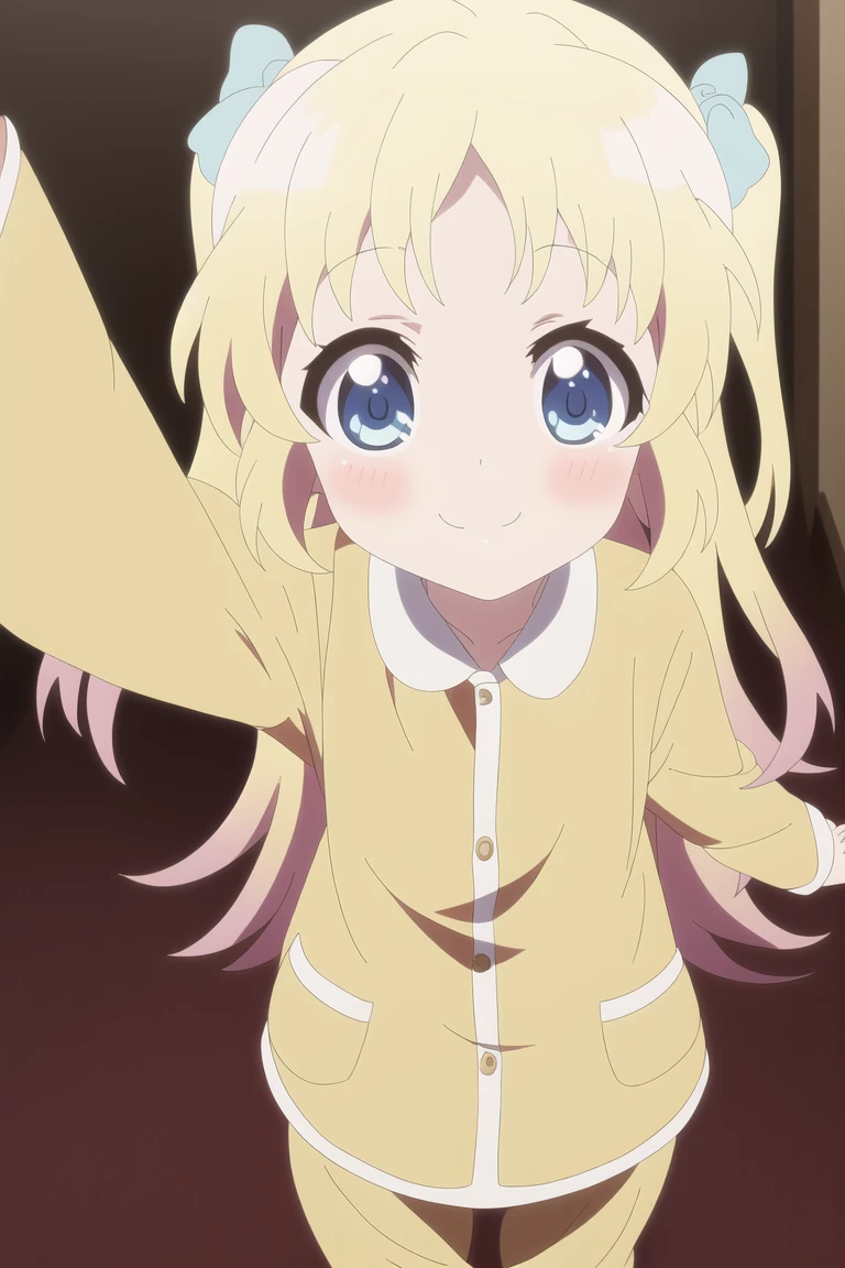<lora:Ryuuou no Oshigoto!_charlotte izoard:0.7> charlotte izoard, child, 1girl, (smile), pajamas, 8k, masterpiece, absurdres, anime, screencap,