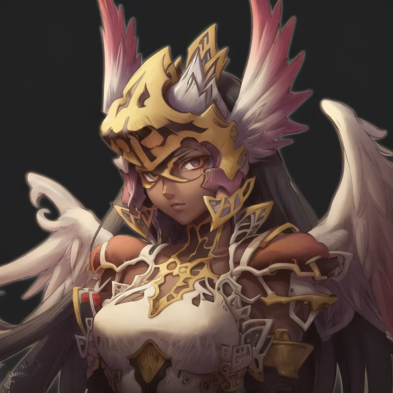 Headshot, 1girl, perfect_face, angel_wings, dark_skin, dark-skinned_female, armor, transparent_background, breastplate, breasts, black_hair, long_hair, looking_at_viewer, shoulder_armor, solo, transparent_background, wings, (Masterpiece, Best Quality:1.2), <lora:KnightsInTheKnightmare-10:0.8>
