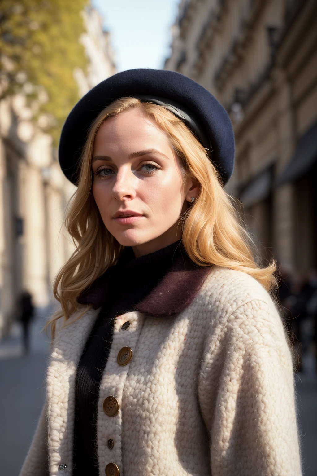 rcnz_hqr style photo, (masterpiece, photorealistic, raw:1.4), (extremely low angle of stunning 25 year old woman wearing a beret and mohair jacket in 1969 Paris, looking away from camera, portrait taken by David Lazar, portrait by Joel Santos, Portrait by Steve McCurry:1.2), close up, cinematic light, sidelighting, ultra high res, best shadow, RAW, upper body, old man, wearing pullover