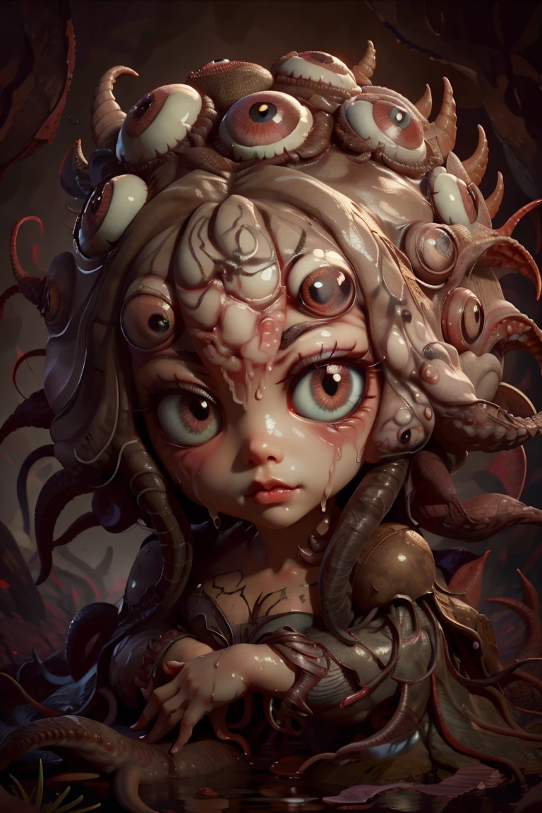 many eyes on body,horror, <lora:manyeyedhorrorai_v10:1.2>, Abstract, Portait of a Wet Grass carp, background is Boring Fort, Bathed in shadows, Chibi anime, Rembrandt lighting, F/2.8, Colorless, lots of details