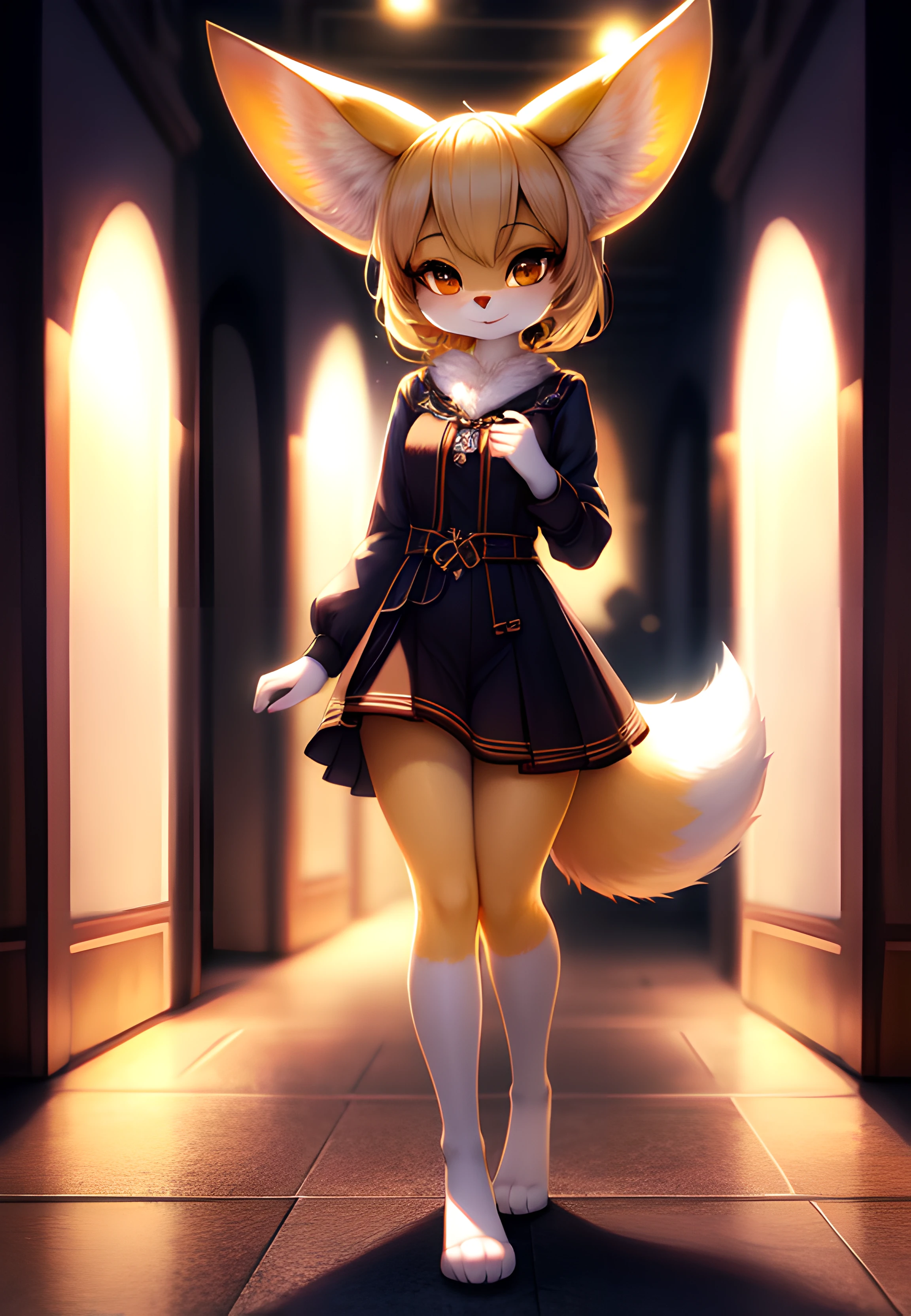 furry fennec, focus on face, standing, beautiful lights and shadows