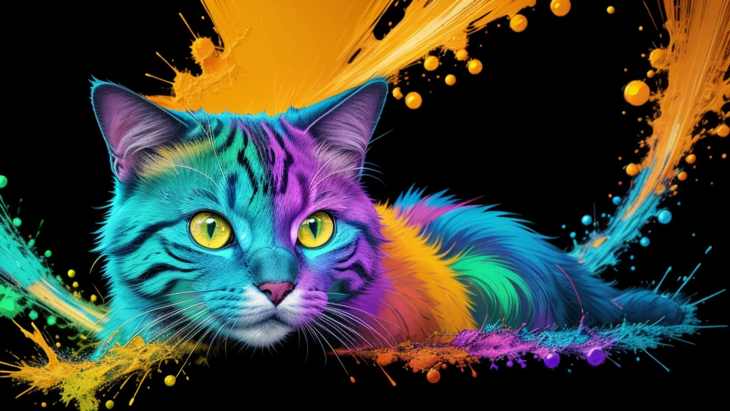 technicolor, vibrant, Chemical Cat, radioactive glow, Biohazard, abstract art by Petros Afshar, oversaturated