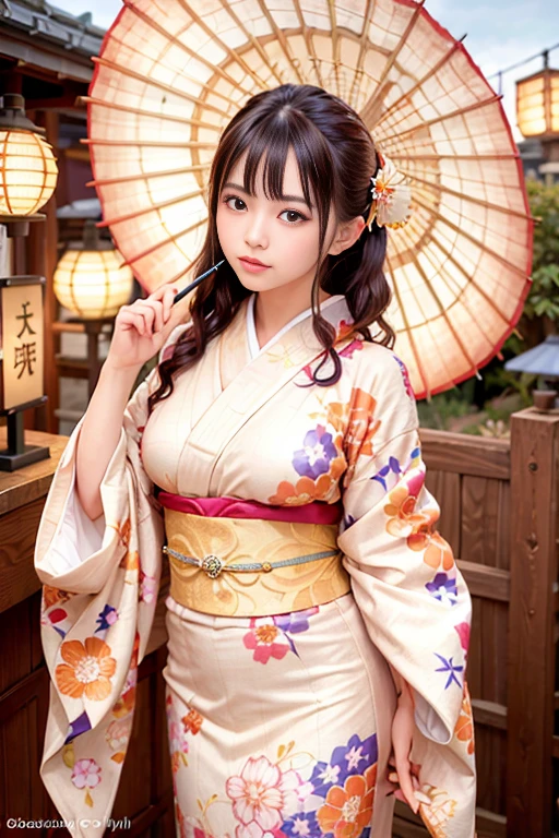 <lora:betterCuteAsian03:0.3>, woman, (wearing colorful kimono_clothes:1.3), holding umbrella, 
good hand,4k, high-res, masterpiece, best quality, head:1.3,((Hasselblad photography)), finely detailed skin, sharp focus, (cinematic lighting), night, soft lighting, dynamic angle, [:(detailed face:1.2):0.2], medium breasts, outside,   <lora:realistic_kimono_clothes:0.5>