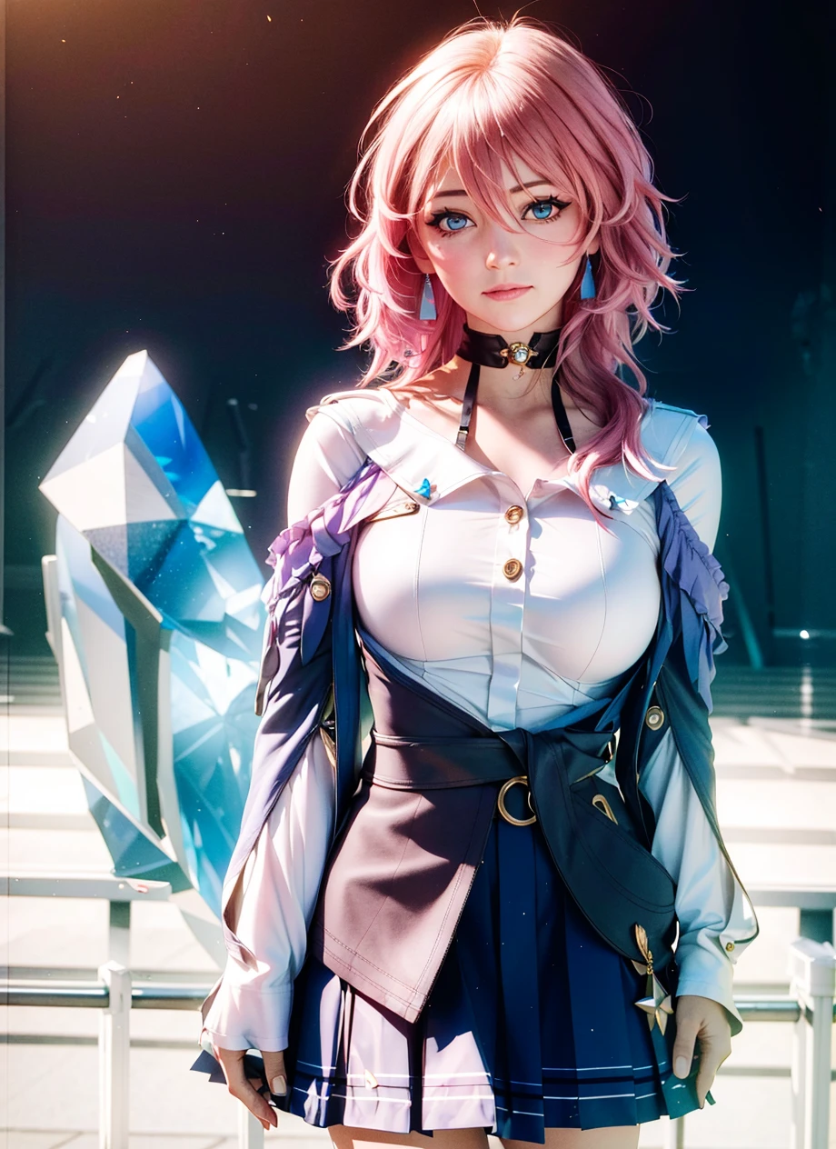 <lora:march_7th__honkai _star_rail__offset:1> masterpiece, (photorealistic:1.4), best quality, beautiful lighting, 
march 7th \(honkai: star rail\), 1girl, blue eyes, blue skirt, breasts, detached sleeves, earrings, ice, jewelry, long sleeves, medium breasts, medium hair, pink hair, shirt, skirt, solo, star \(symbol\), star earrings, white shirt, 
RAW photo, 8k uhd, film grain