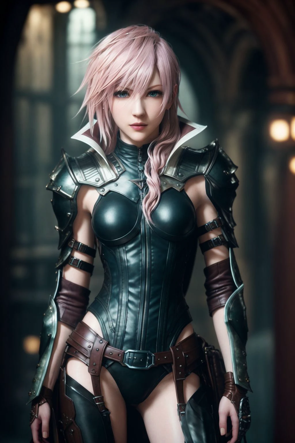 <lora:LightningFF:0.67>, masterpiece, highest quality, RAW, analog style, A stunning full body portrait of a beautiful woman, pink hair, pale skin, vibrant blue eyes, wearing leather suit, fantasy, steampunk, dark lighting, focused expression, (highly detailed skin, skin details), sharp focus, 8k UHD, DSLR, high quality, film grain, Fujifilm XT3, intricate details, highly detailed, cluttered and detailed background