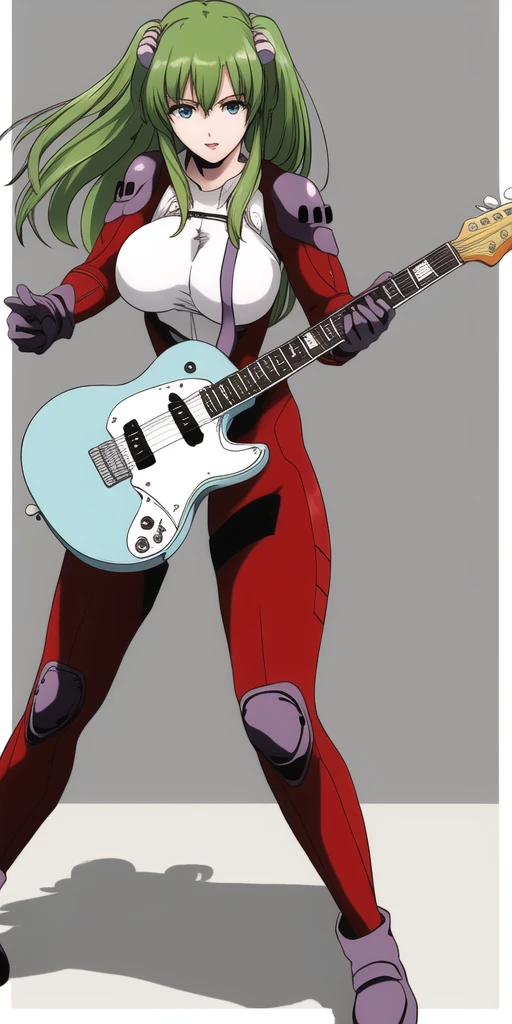 masterpiece, best_quality, highres, <lora:EmiliaJenius:0.65>, EmiliaJenius, large_breasts, bodysuit, guitar, solo