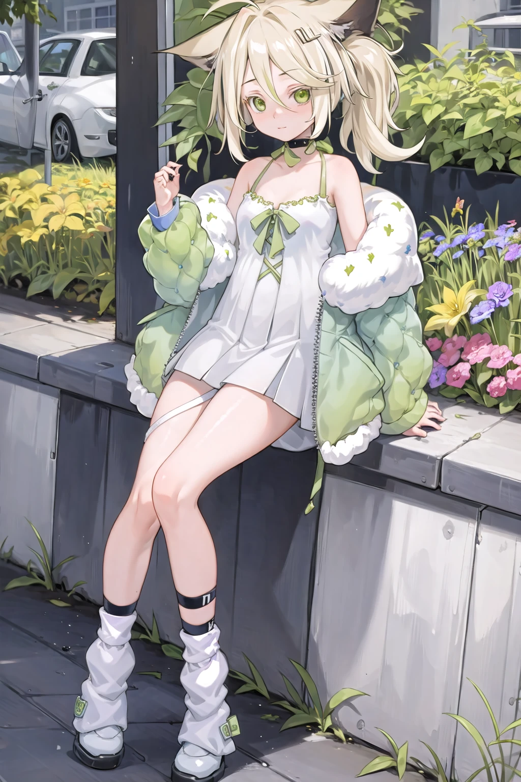 (masterpiece, best quality), (1girl, solo), city
<lora:mayumiVR_2.0_a5:0.7>,vr-mayumi, flowers, jacket, loose socks, bandaid on leg