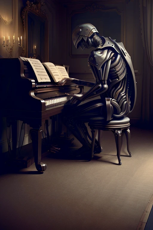 a person playing a piano, nightmarishai, realistic, photorealistic, detailed, highly detailed, masterpiece