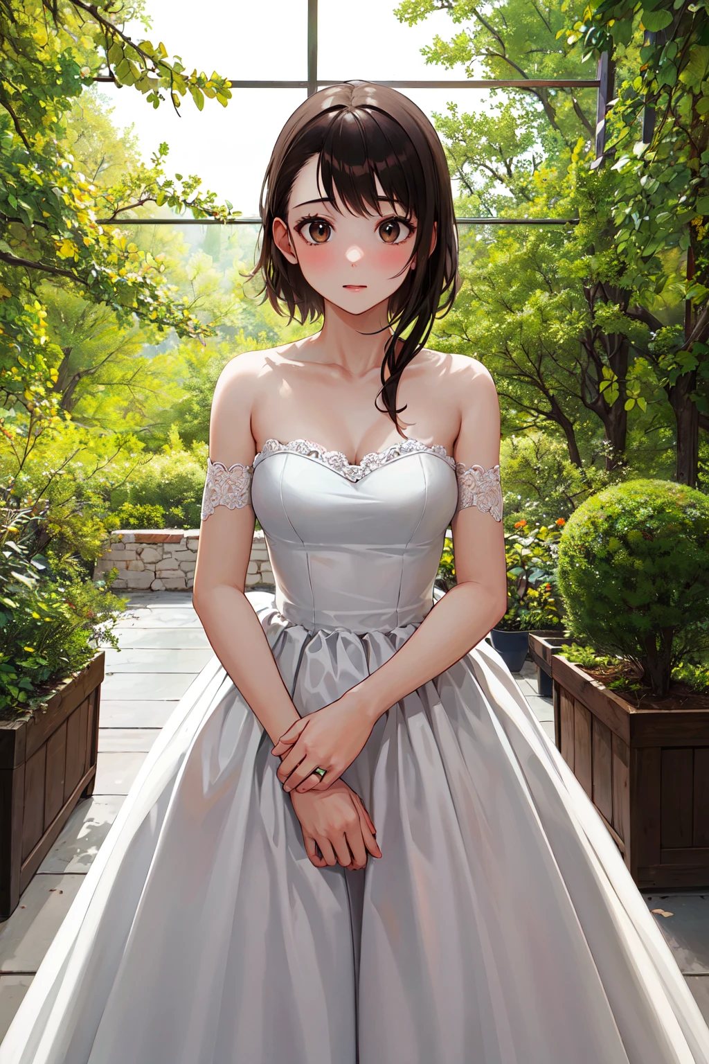 masterpiece, best quality, highres, ondr, 1girl, <lora:onodera_kosaki_v1:0.7>, wedding dress, cowboy shot,