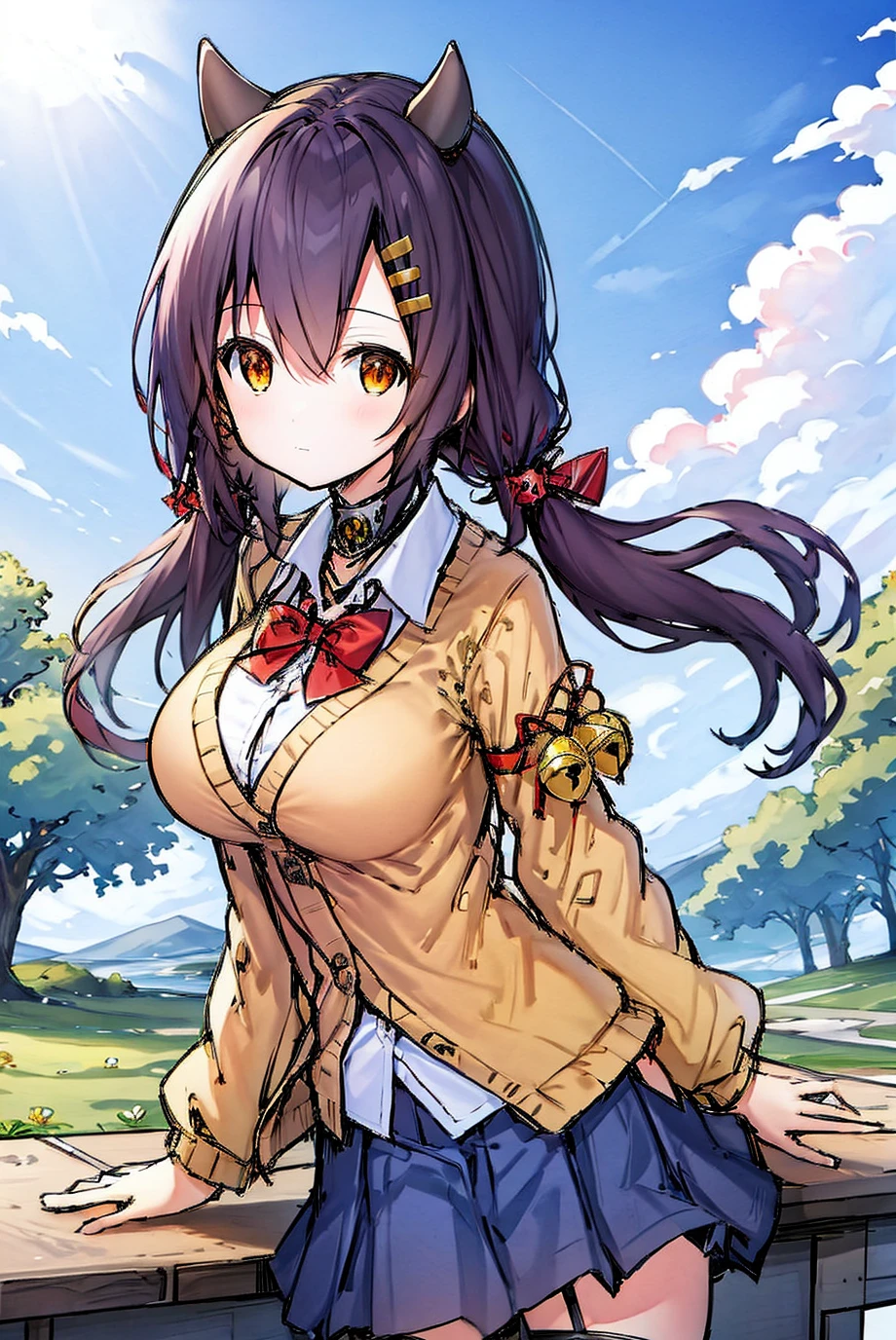 <lora:nagara_v1.0:0.8>,nagara\(azur lane\),\(origen\),school_uniform,1girl,solo,outdoors, looking at viewer,, ,masterpiece, best quality, ultra-detailed, illustration,