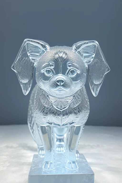 photo of a dog, a dog as a (made_of_ice:1.3), on a pedestal, modelshoot style, photo of the most beautiful artwork in the world, High Detail, Sharp focus,in the middle of a square, full body, (closeup), <lora:made_of_ice:0.5>