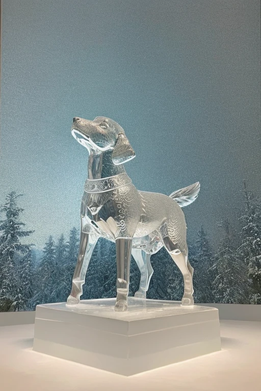 photo of a dog, a dog as a (made_of_ice:1.3), on a pedestal, modelshoot style, photo of the most beautiful artwork in the world, High Detail, Sharp focus,in the middle of a square, full body, (closeup), <lora:made_of_ice:0.5>