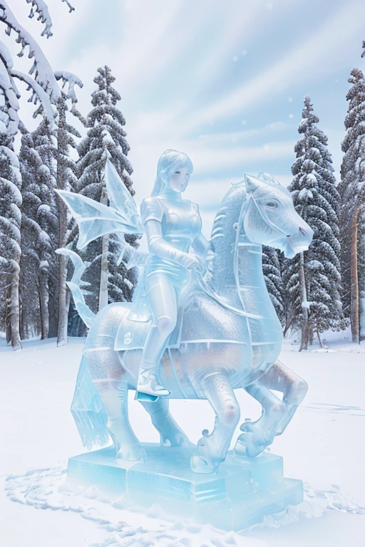 photo of a woman riding a dragon, a woman as a (made_of_ice:1.3), wearing armor, on a pedestal, modelshoot style, photo of the most beautiful artwork in the world, High Detail, Sharp focus,(((in the snow))), full body, (closeup),    <lora:made_of_ice:0.6>,  <lora:betterCuteAsian03:0.3>,