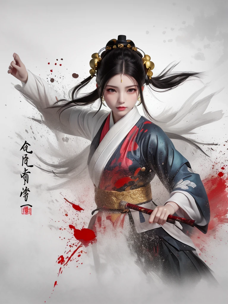 dramatic angle,(fluttered detailed ink splashs), (illustration),(((1 girl))),(long hair),(rain:0.6),((expressionless ,Carmine hair ornament:1.4)),(There is a palace far away from the girl),chinese clothes,((focus on the girl)), color Ink wash painting,(ink splashing),(Huaqing splashing),((colorful)),[sketch], Masterpiece,best quality, beautifully painted,highly detailed,(denoising:0.7),[splash ink],yin yang
 <lora:WuMo2:1>