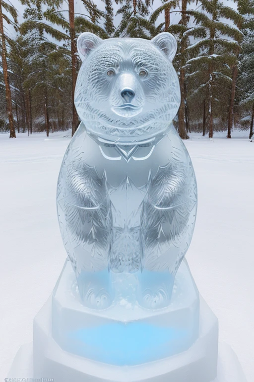 photo of a bear, a bear as a (made_of_ice:1.3),  on a pedestal, modelshoot style, photo of the most beautiful artwork in the world, High Detail, Sharp focus,(((in the snow))), full body, (closeup),    <lora:made_of_ice:0.6>,  <lora:betterCuteAsian03:0.3>,