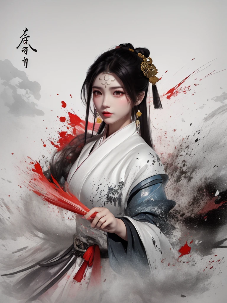 dramatic angle,(fluttered detailed ink splashs), (illustration),(((1 girl))),(long hair),(rain:0.6),((expressionless ,Carmine hair ornament:1.4)),(There is a palace far away from the girl),chinese clothes,((focus on the girl)), color Ink wash painting,(ink splashing),(Huaqing splashing),((colorful)),[sketch], Masterpiece,best quality, beautifully painted,highly detailed,(denoising:0.7),[splash ink],yin yang
 <lora:WuMo2:1>