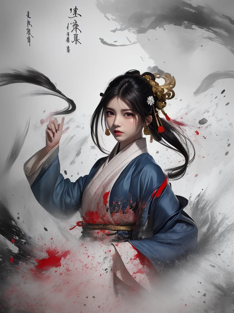 dramatic angle,(fluttered detailed ink splashs), (illustration),(((1 girl))),(long hair),(rain:0.6),((expressionless ,Carmine hair ornament:1.4)),(There is a palace far away from the girl),chinese clothes,((focus on the girl)), color Ink wash painting,(ink splashing),(Huaqing splashing),((colorful)),[sketch], Masterpiece,best quality, beautifully painted,highly detailed,(denoising:0.7),[splash ink],yin yang
 <lora:WuMo2:1>