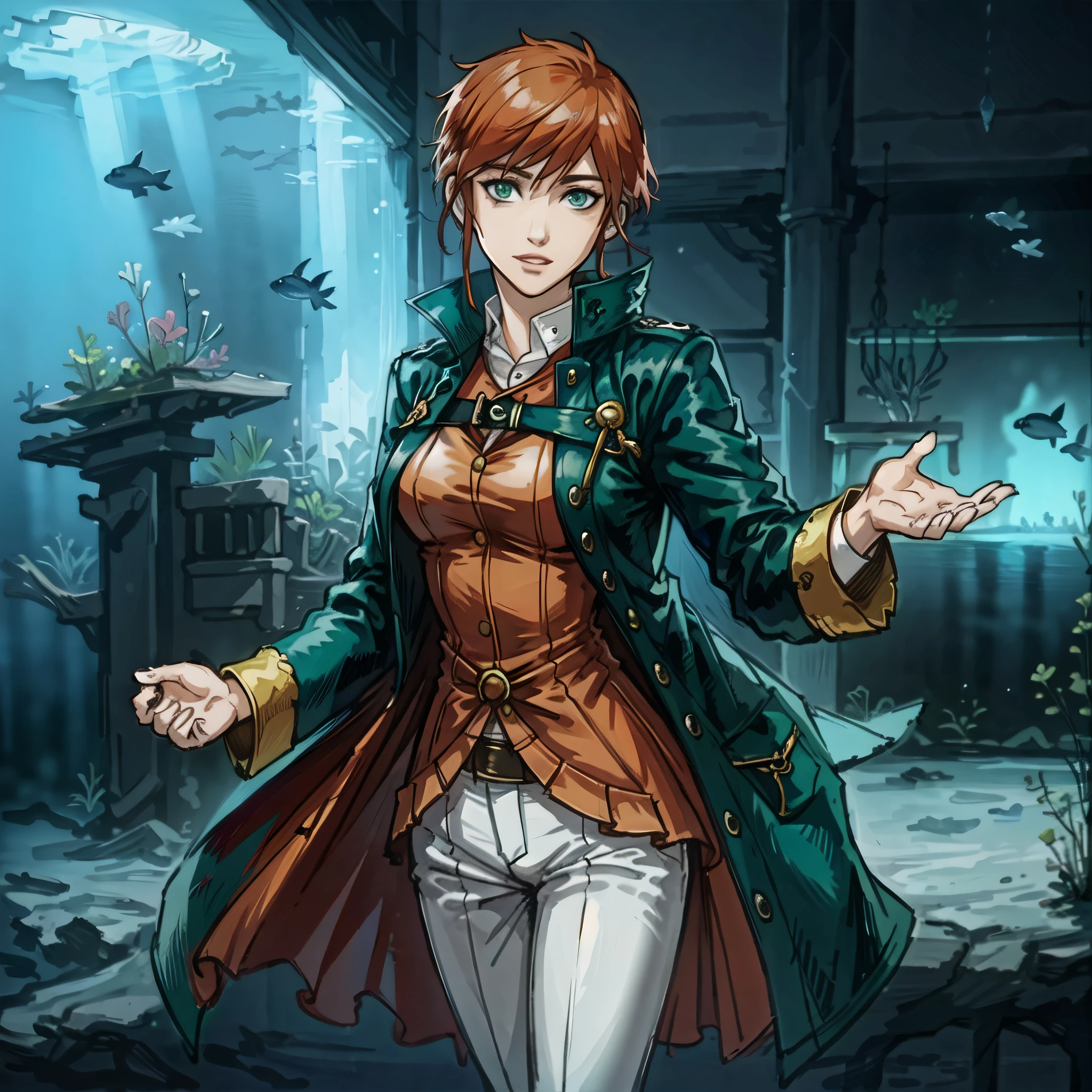 (aquarium, gorgeous view)
(cowboy shot), sfw, (masterpiece), (best quality:1.0), (ultra highres:1.0), detailed eyes, detailed clothing texture, beautiful face, Aquagirl posing, long green overcoat, white pants, orange undershirt
ff14 mogi yuusuke
<lora:Aquagirl_YJ:0.5> <lora:ff14 mogi yuusuke:0.8>
